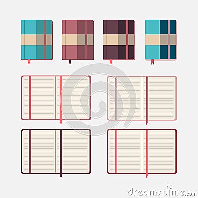Set of flat design notepads icons with tabs isolated on white background. Vector Illustration