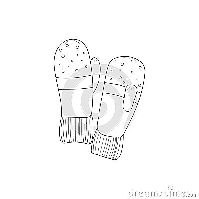 Winter hand drawn sketch mittens icon. Knitted winter cap outline. Vector Illustration