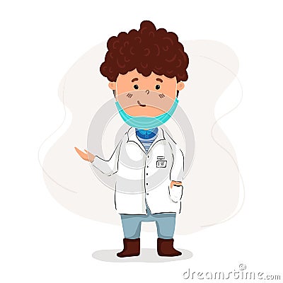 Cute cartoon doctor show something to you Vector Illustration