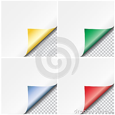 ZÃ¡kladnÃ­Set of colorful vector paper curled corners isolated on transparent RGB Vector Illustration