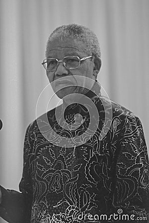 ZÃ¼rich-City: Portrait of Nelson Mandela on his first state visit to Switzerland in 1994 Editorial Stock Photo