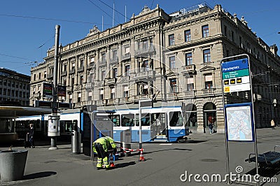 ZÃ¼rich City in times of Corona-Virus: Desinfection of public transport ticket machines Editorial Stock Photo