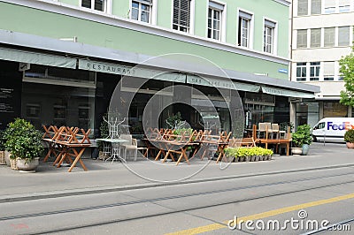 ZÃ¼rich-Seefeld in times of Corona Virus lockdown with closed shops, bars and restaurants Editorial Stock Photo