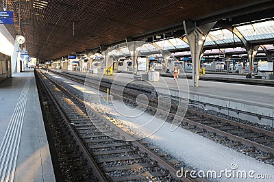 ZÃ¼rich/Switzerland: The central station and tracks are pretty empty due to CoVid19 Virus Lockdown Editorial Stock Photo
