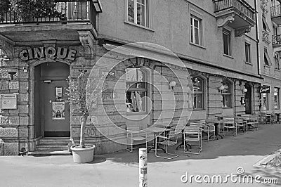 ZÃ¼rich: The Langstrasse area is empty due to CoVid19 Virus Lockdown. A lot o restaurants and shops will close for ever Editorial Stock Photo