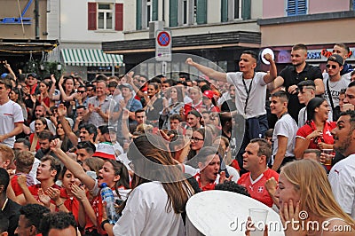 ZÃ¼rich Switzerland: Public football event at Longstreet at the world champion chip 2021 Editorial Stock Photo