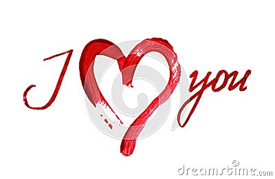 Â«I love youÂ» and red brushed heart Stock Photo