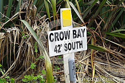 42Â° south - crow bay sign - 42nd parallel south - latitude Stock Photo