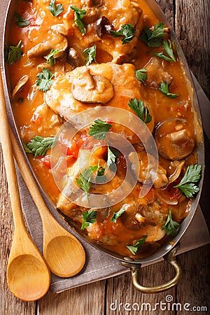 ï¿½Chicken chasseur is a classic French dish with mushrooms and to Stock Photo