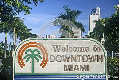 ï¿½Welcome to Downtown Miamiï¿½ sign, Miami, Florida Stock Photo