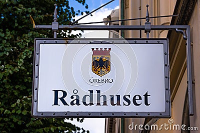 Ã–rebro, Sweden - july 10 2020: city hall RÃ¥dhuset located in the city center on Stortorget Editorial Stock Photo