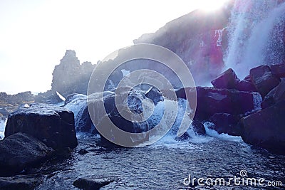 Ã–xarÃ¡rfoss waterfall in Iceland Stock Photo