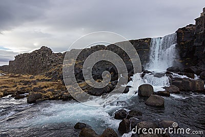 Ã–xarÃ¡rfoss waterfall in Thingvellir N.P. Iceland Stock Photo