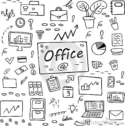 Hand drawn doodle office elements Stock Photo