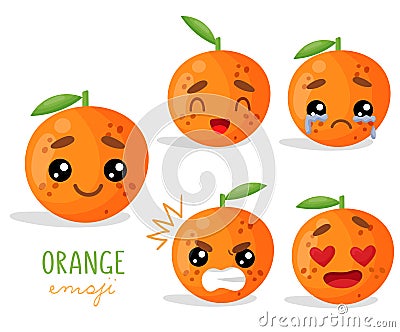 Set of emoji orange with different emotions, smile, laugh, anger, cry, love. An isolated vector illustration. Vector Illustration