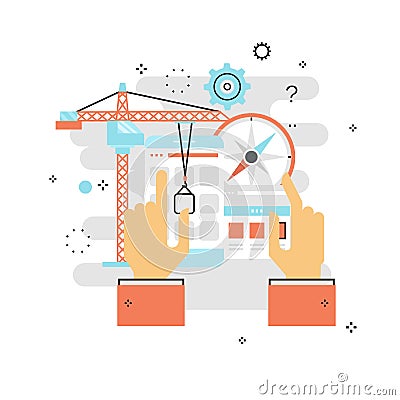 Application development flat line business vector illustration design banner, software API prototyping and testing background. Sma Vector Illustration