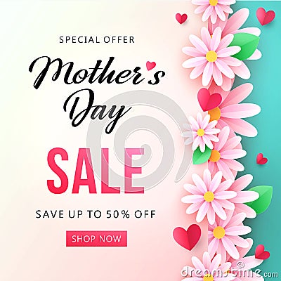 Ðappy Mothers Day Sale background with beautiful chamomile flowers Vector Illustration