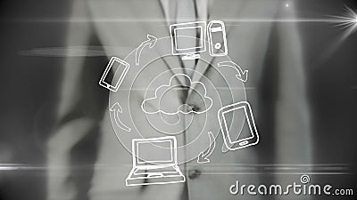 Επιχειρηματίας που χρησιμοποιεί την ψηφιακή φουτουριστική διεπαφή διανυσματική απεικόνιση Επιχειρηματίας που χρησιμοποιεί την ψηφιακή φουτουριστική διεπαφή διανυσματική απεικόνιση