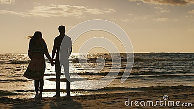 Ερωτευμένη εξέταση ζεύγους το ηλιοβασίλεμα πέρα από τη θάλασσα, που κρατά τα χέρια Δροσερή ημέρα, ο αέρας φυσά υποστηρίξτε την όψ απόθεμα βίντεο Ερωτευμένη εξέταση ζεύγους το ηλιοβασίλεμα πέρα από τη θάλασσα, που κρατά τα χέρια Δροσερή ημέρα, ο αέρας φυσά υποστηρίξτε την όψ απόθεμα βίντεο