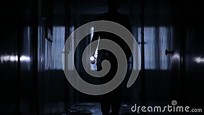 Πυροβοληθείς του αρσενικού ευθύγραμμου περπατήματος κατά μήκος του διαδρόμου ξενώνων, στατική κάμερα απόθεμα βίντεο Πυροβοληθείς του αρσενικού ευθύγραμμου περπατήματος κατά μήκος του διαδρόμου ξενώνων, στατική κάμερα απόθεμα βίντεο