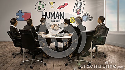 Бизнесмены смотря цифровой экран показывая человеческие ресурсы Бизнесмены смотря цифровой экран показывая человеческие ресурсы