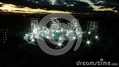 Город, визуализирование 3d городка архитектурноакустическое вид с воздуха Реалистическая анимация 4K бесплатная иллюстрация Город, визуализирование 3d городка архитектурноакустическое вид с воздуха Реалистическая анимация 4K бесплатная иллюстрация