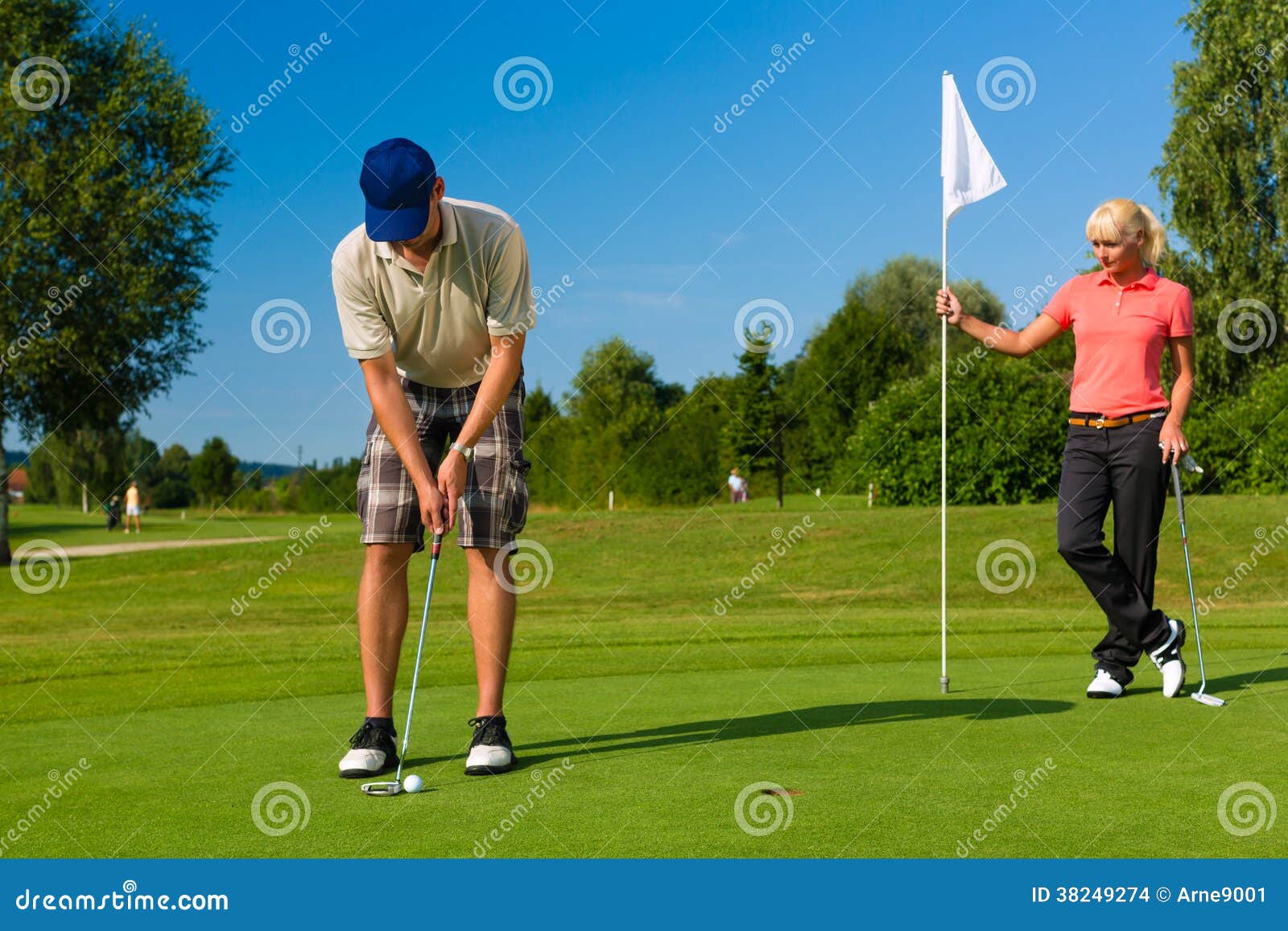 командный гольф. He is putting. тайгер вудс бьет. игрок в гольф. He is putting.