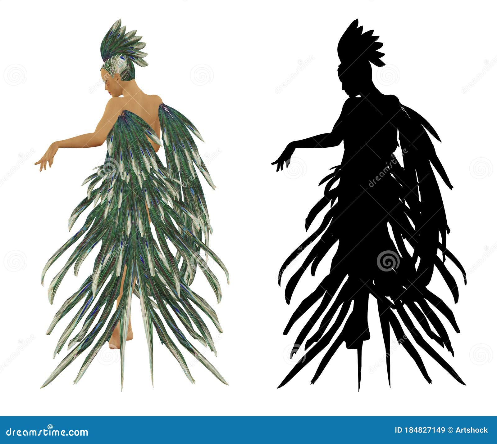 3.ª Mujer Con Traje De Plumas De Pavo Real Stock de ilustración -  Ilustración de vocabulario, vestido: 184827149