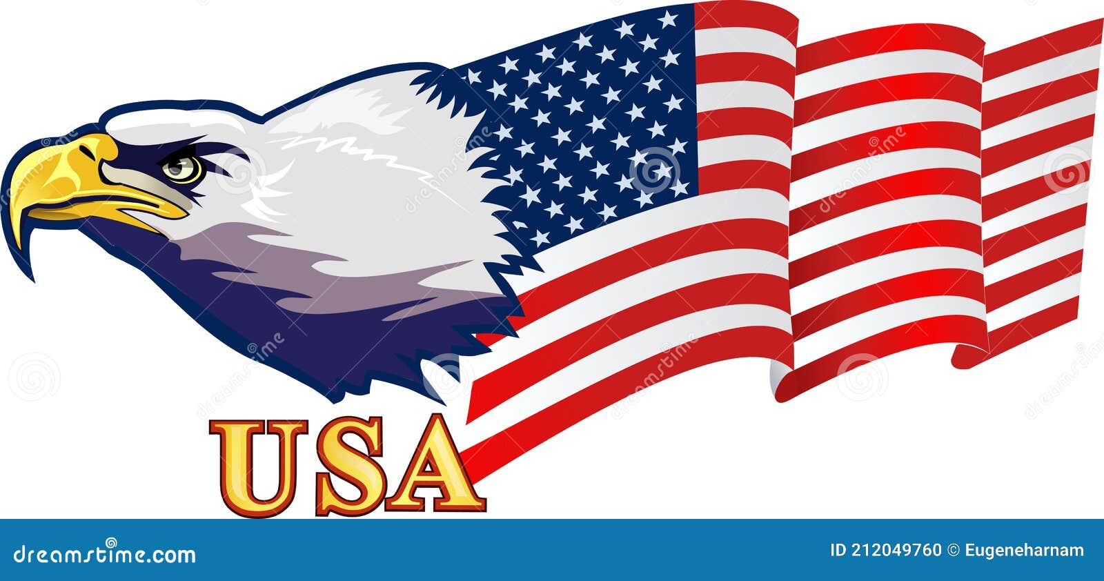 águila Americana Con Banderas De . Stock de ilustración - Ilustración  de frente, horizontal: 212049760
