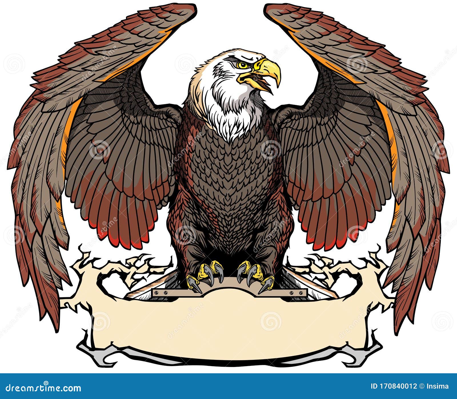 Águila Sentada Con Alas Abiertas Ilustración del Vector - Ilustración de  tatuaje, frente: 170840012