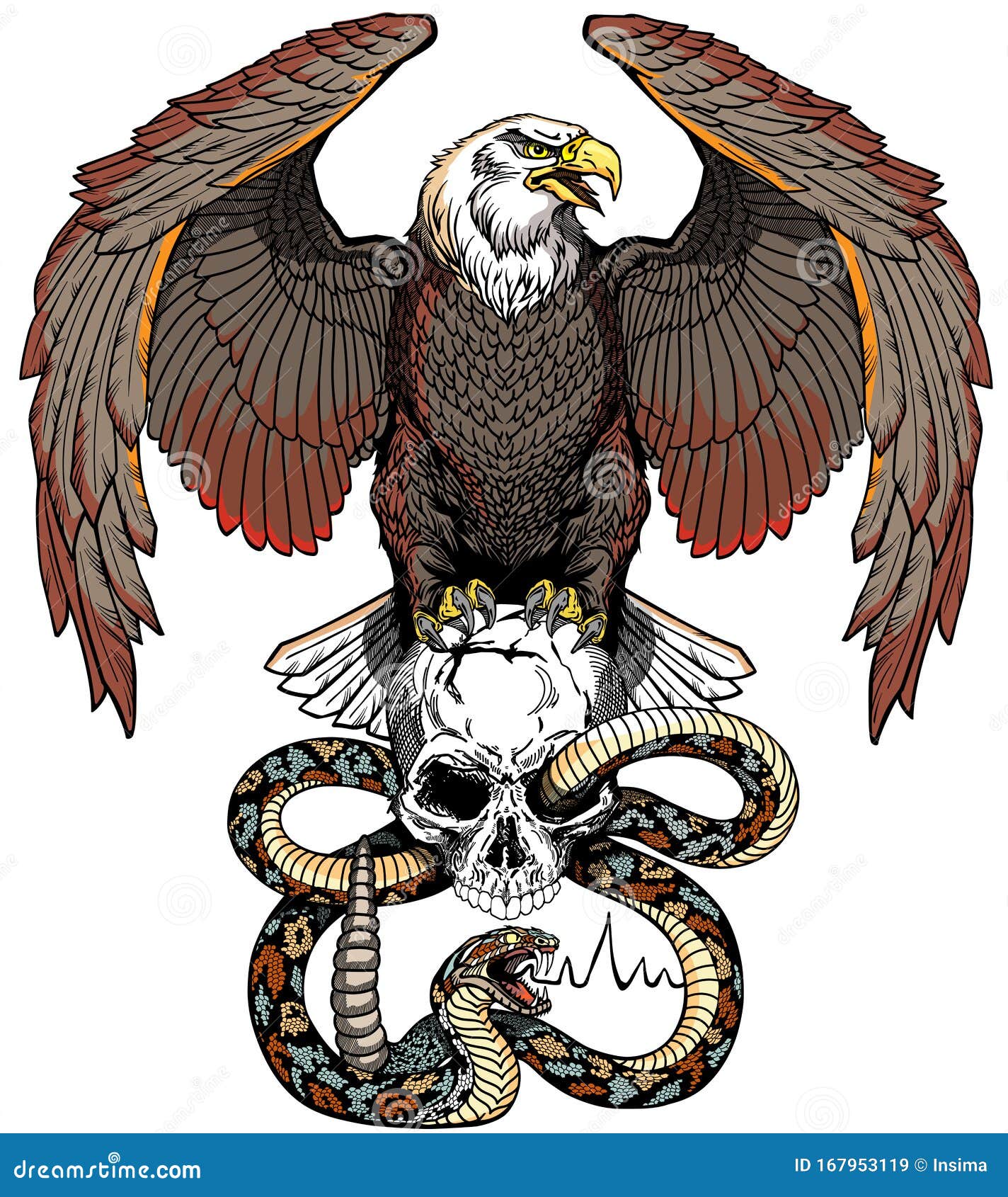 Águila, Serpiente Y Cráneo Humano Plantilla De Diseño Ilustración del  Vector - Ilustración de mascota, enojado: 167953119