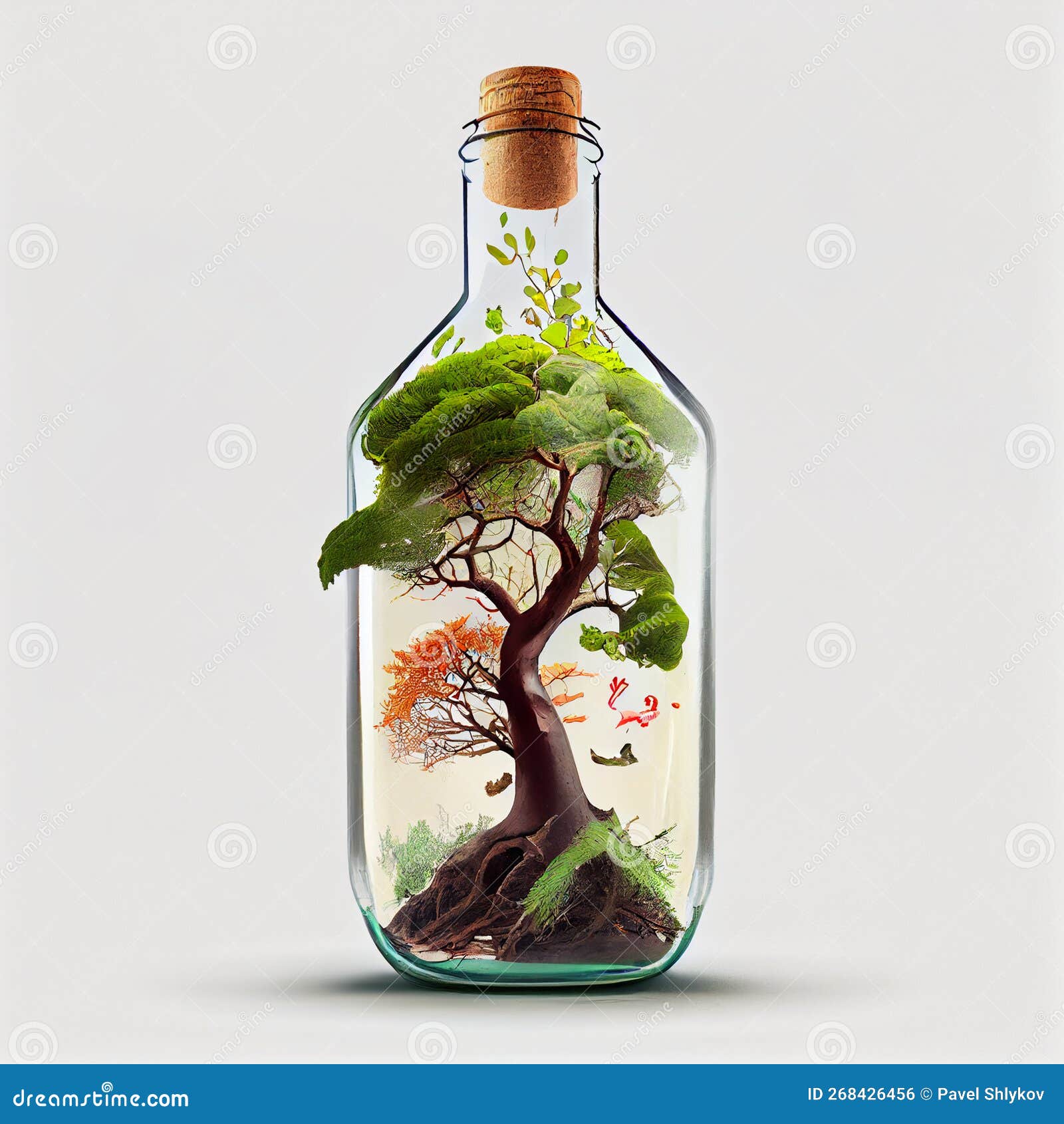árbol Creciendo Dentro De Una Botella De Vidrio Transparente Stock de  ilustración - Ilustración de flora, fondo: 268426456