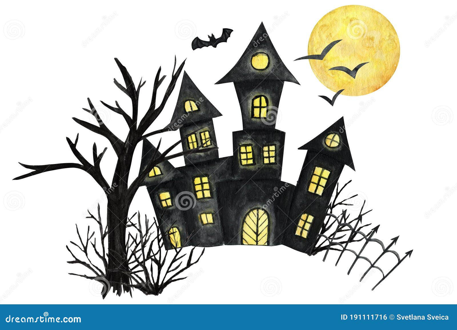 árbol De Luna De Murciélago De Halloween. Diseño De Decoraciones De  Tarjetas De Fiesta. Ilustración De Dibujos Animados De Color D Stock de  ilustración - Ilustración de fondo, cementerio: 191111716