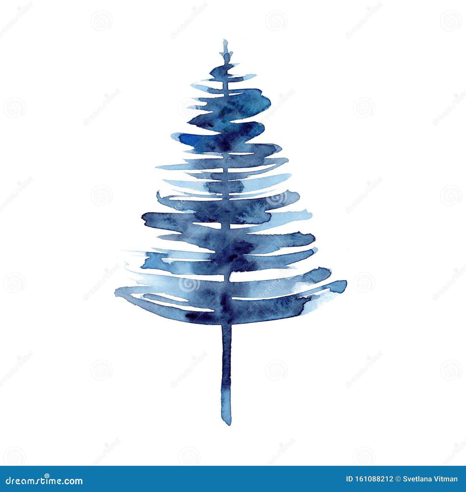 Árbol De Navidad Azul Color Agua Aislado En Fondo Blanco Pintura Manual  Ilustración Para Impresión, Textura Stock de ilustración - Ilustración de  mano, aislado: 161088212