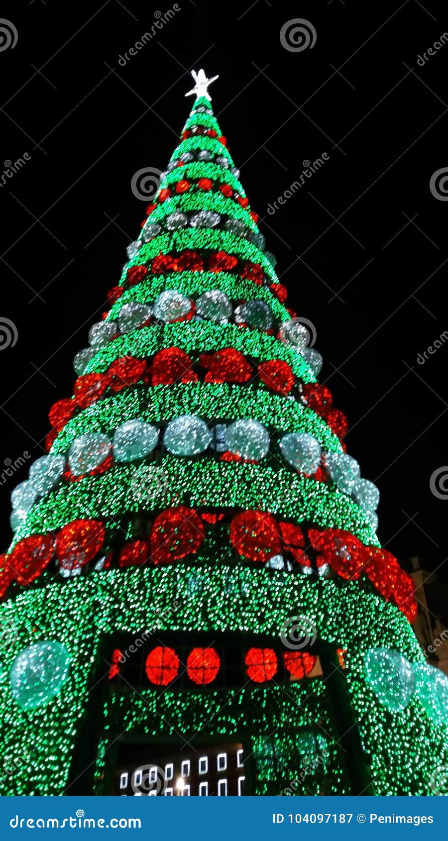 Árbol De Navidad Gigante Al Aire Libre Imagen de archivo - Imagen de  encendido, diciembre: 104097187