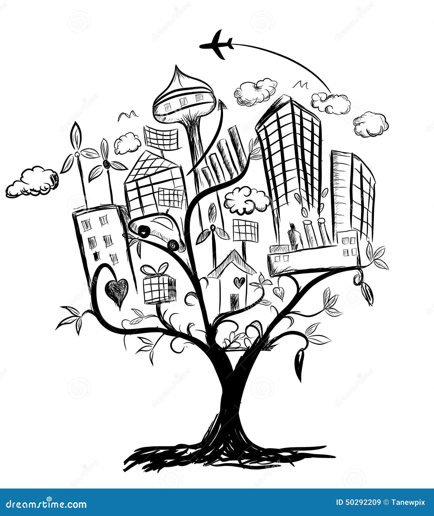 Árbol Del Dibujo De Lápiz Del Ejemplo De La Vida De Ciudad Ilustración del  Vector - Ilustración de sociedad, social: 50292209