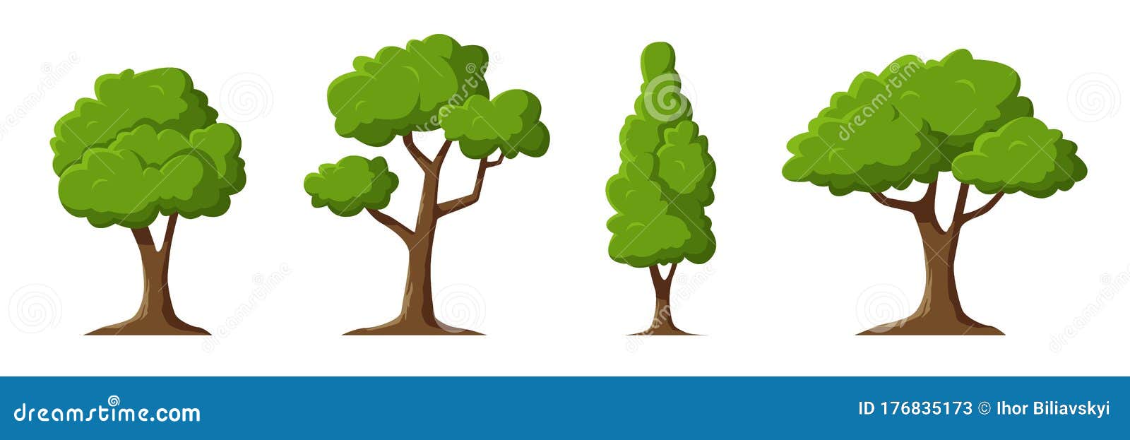 árboles De Dibujos Animados Aislados En Un Fondo Blanco. Estilo Moderno.  Bosque De Plantas Verdes. Se Puede Utilizar Para Ilustrar Ilustración del  Vector - Ilustración de ambiente, planta: 176835173