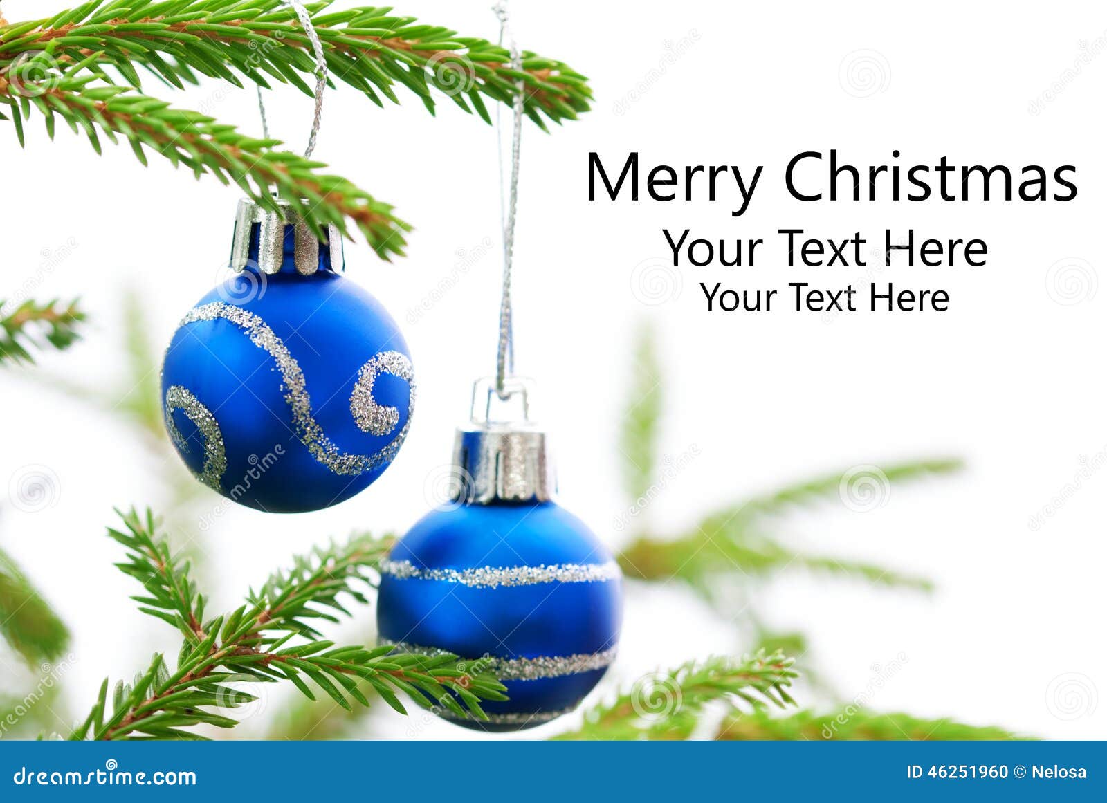 Árvore De Abeto Do Natal Com As Duas Bolas Azuis Do Natal Com Feliz Natal  Foto de Stock - Imagem de abeto, esferas: 46251960