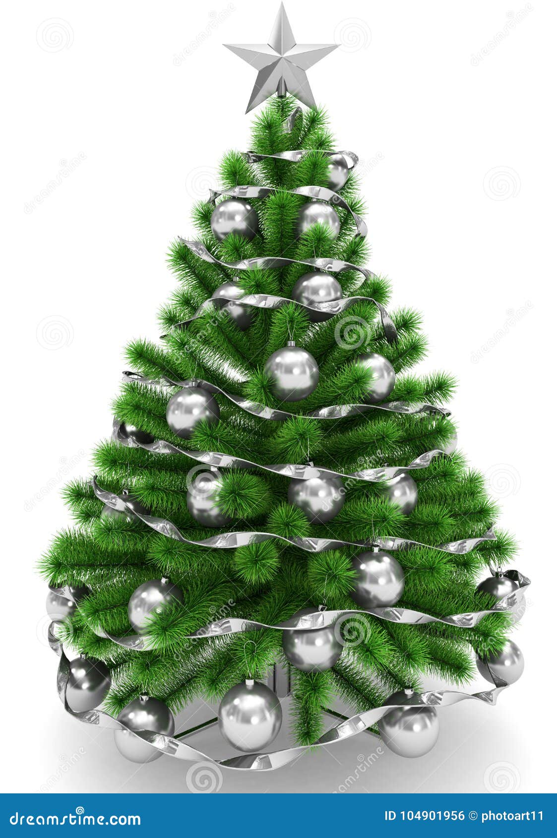 Árvore De Natal Decorada Com As Bolas De Prata Do Natal, Chr De Prata  Ilustração Stock - Ilustração de estupro, grande: 104901956