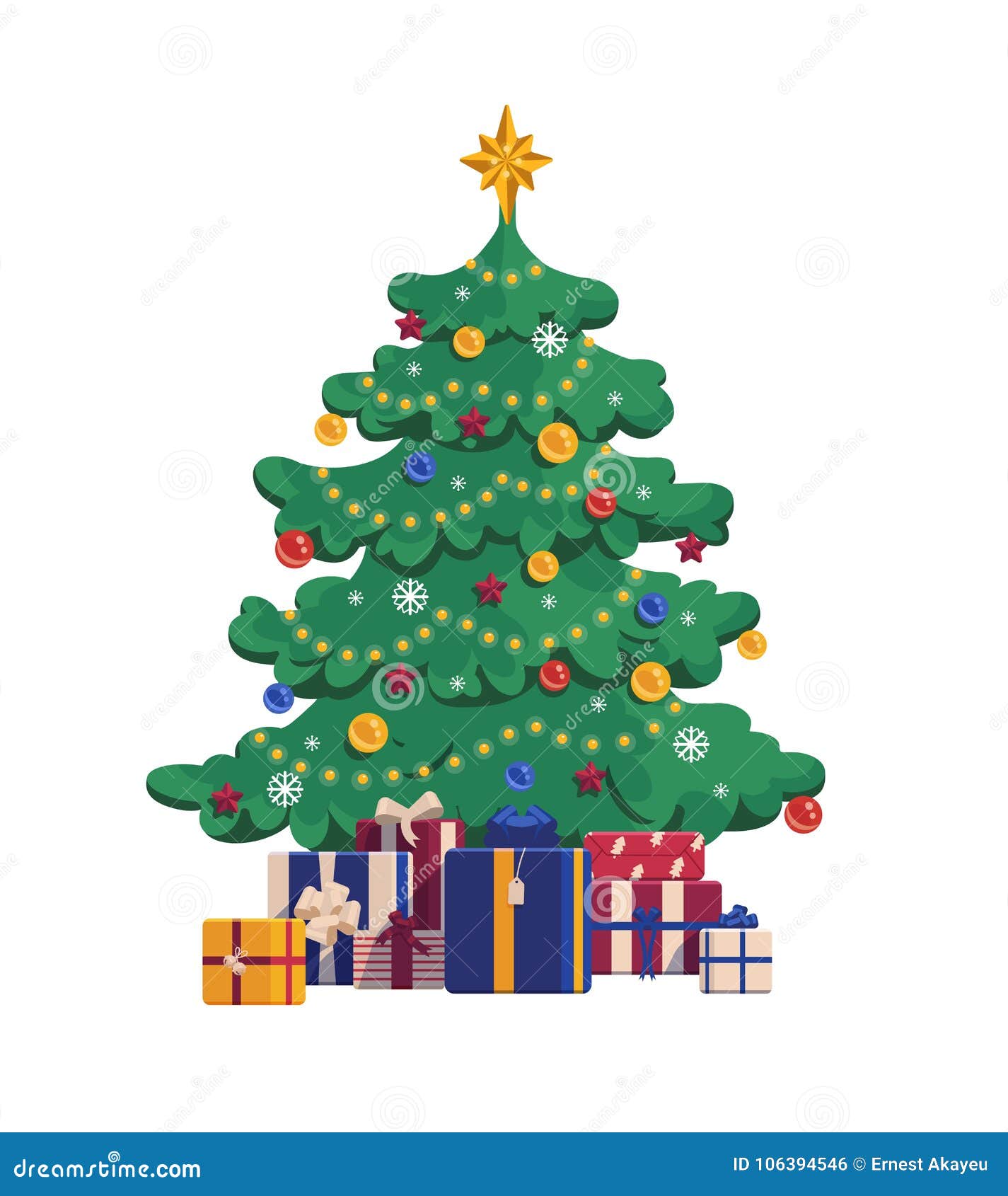 Árvore De Natal Dos Desenhos Animados Com Caixas De Presente Ilustração Do  Vetor Do Xmas No Fundo Branco Ilustração do Vetor - Ilustração de inverno,  estrela: 106394546