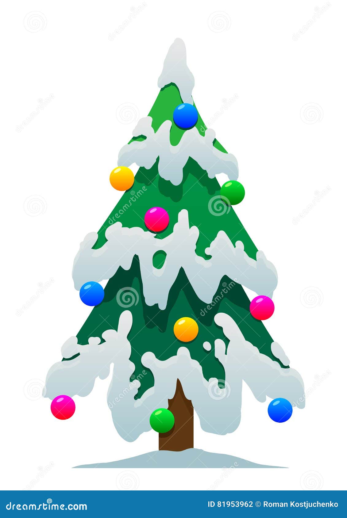 Árvore De Natal Dos Desenhos Animados Na Neve Em Um Fundo Branco Ilustração  do Vetor - Ilustração de arte, grampo: 81953962