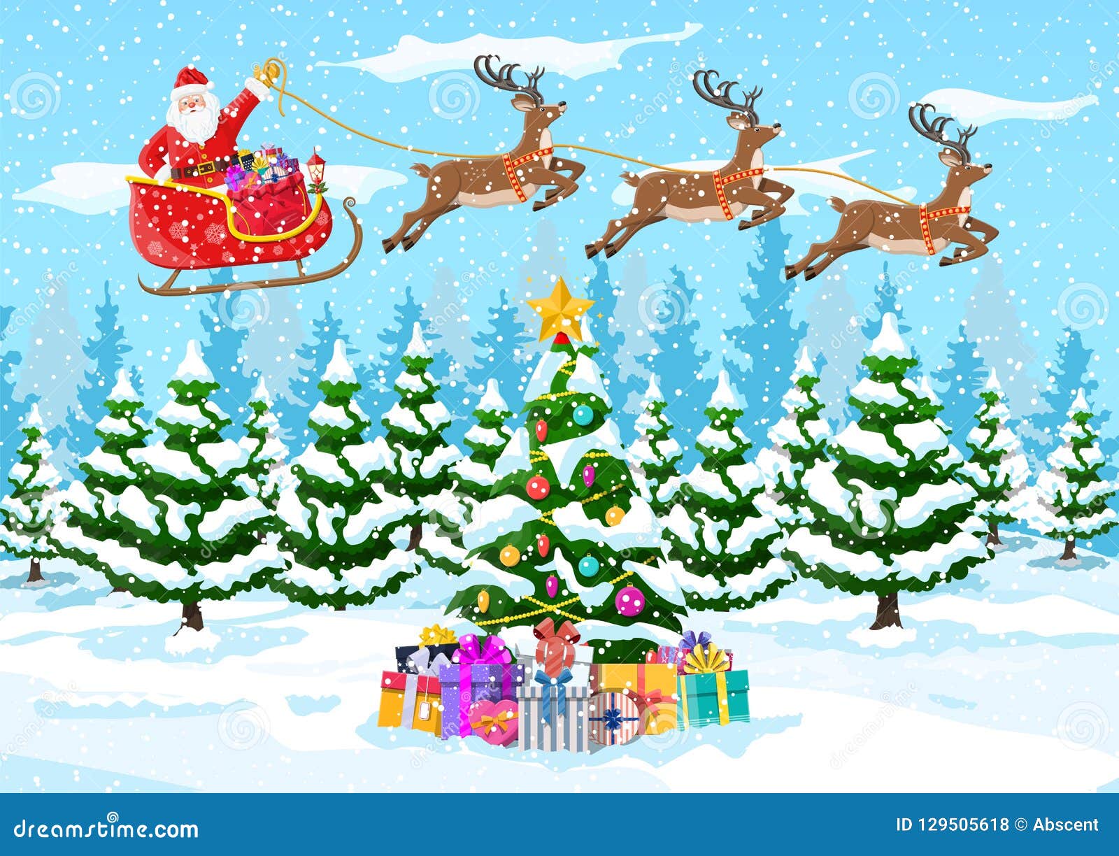 Árvore De Natal Papai Noel Com Trenó Da Rena Ilustração do Vetor - Ilustração de neve, evento: 129505618 Árvore De Natal Papai Noel Com Trenó Da Rena Ilustração do Vetor - Ilustração de neve, evento: 129505618