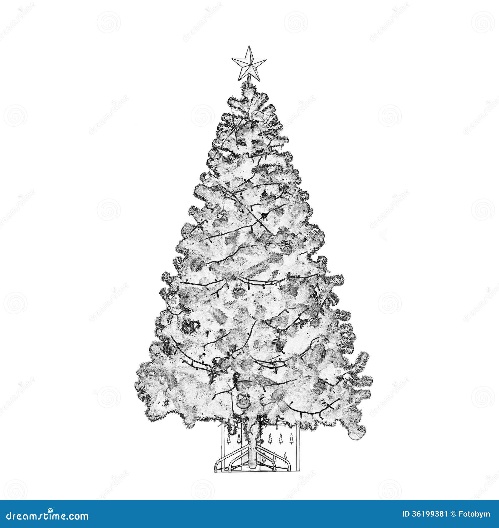 Árvore De Natal Preto E Branco Imagem de Stock - Imagem de alegre, estrela:  36199381