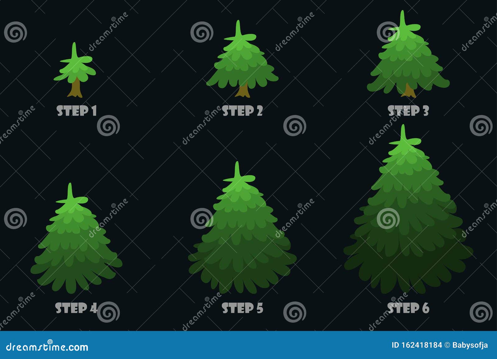 Árvore De Natal Verde, Desenho Animado Crescimento De árvore De Natal  Vetorial Passo a Passo Ilustração do Vetor - Ilustração de isolado, fundo:  162418184