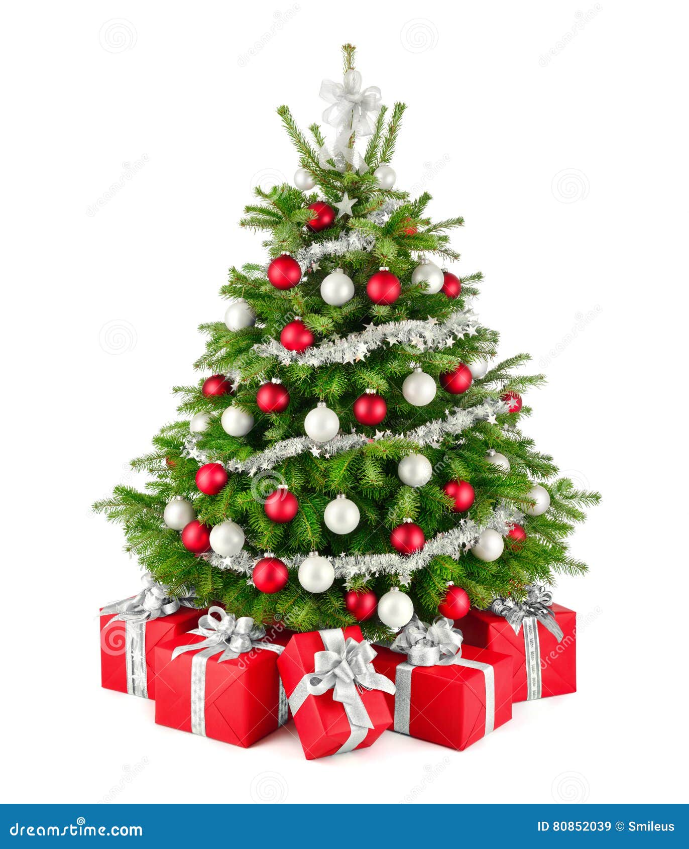 Árvore E Presentes De Natal, No Vermelho, No Branco E Na Prata Imagem de  Stock - Imagem de brilho, elegante: 80852039
