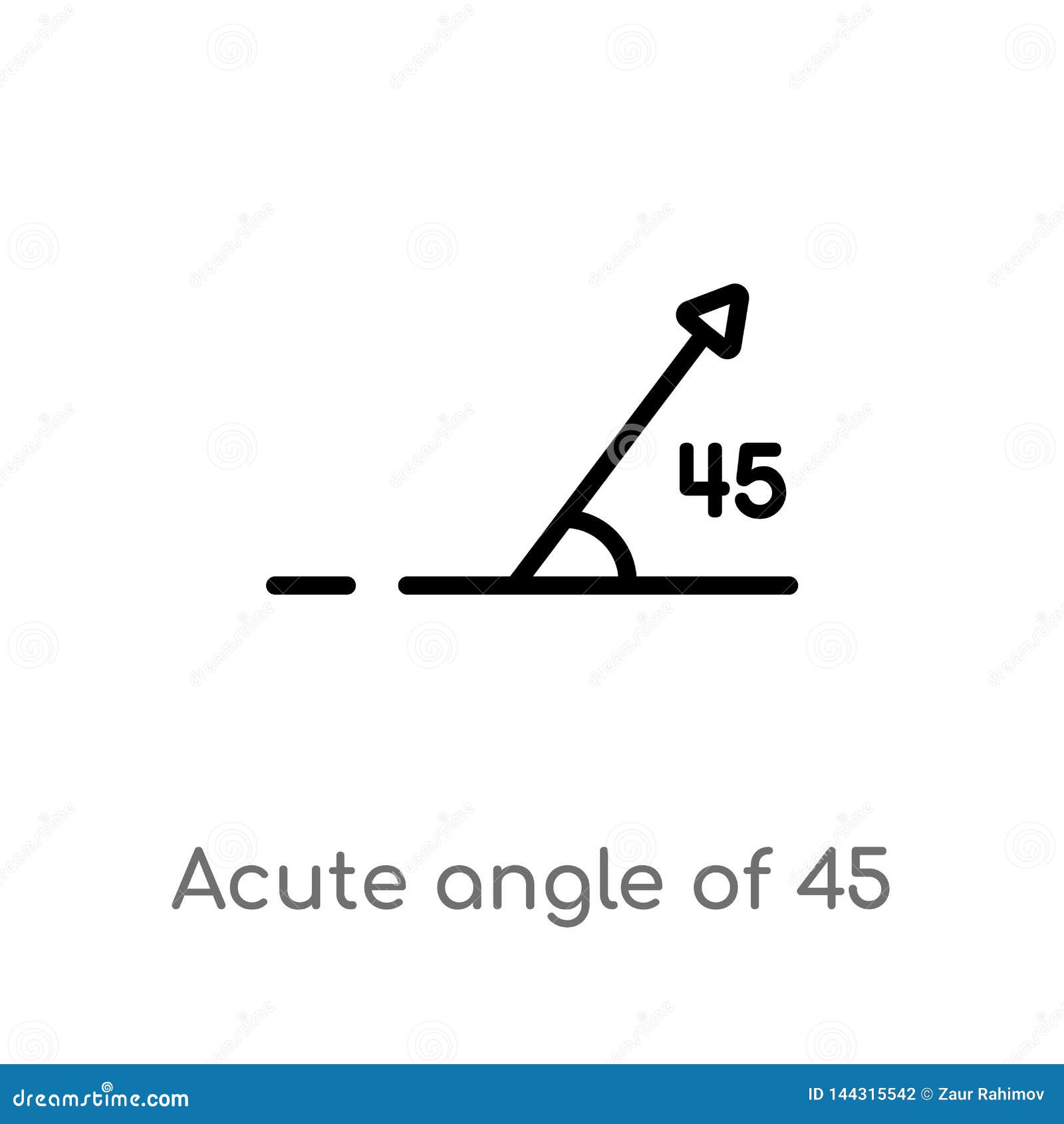 ícone de conceito de vetor de ângulo de 45 graus em estilo de