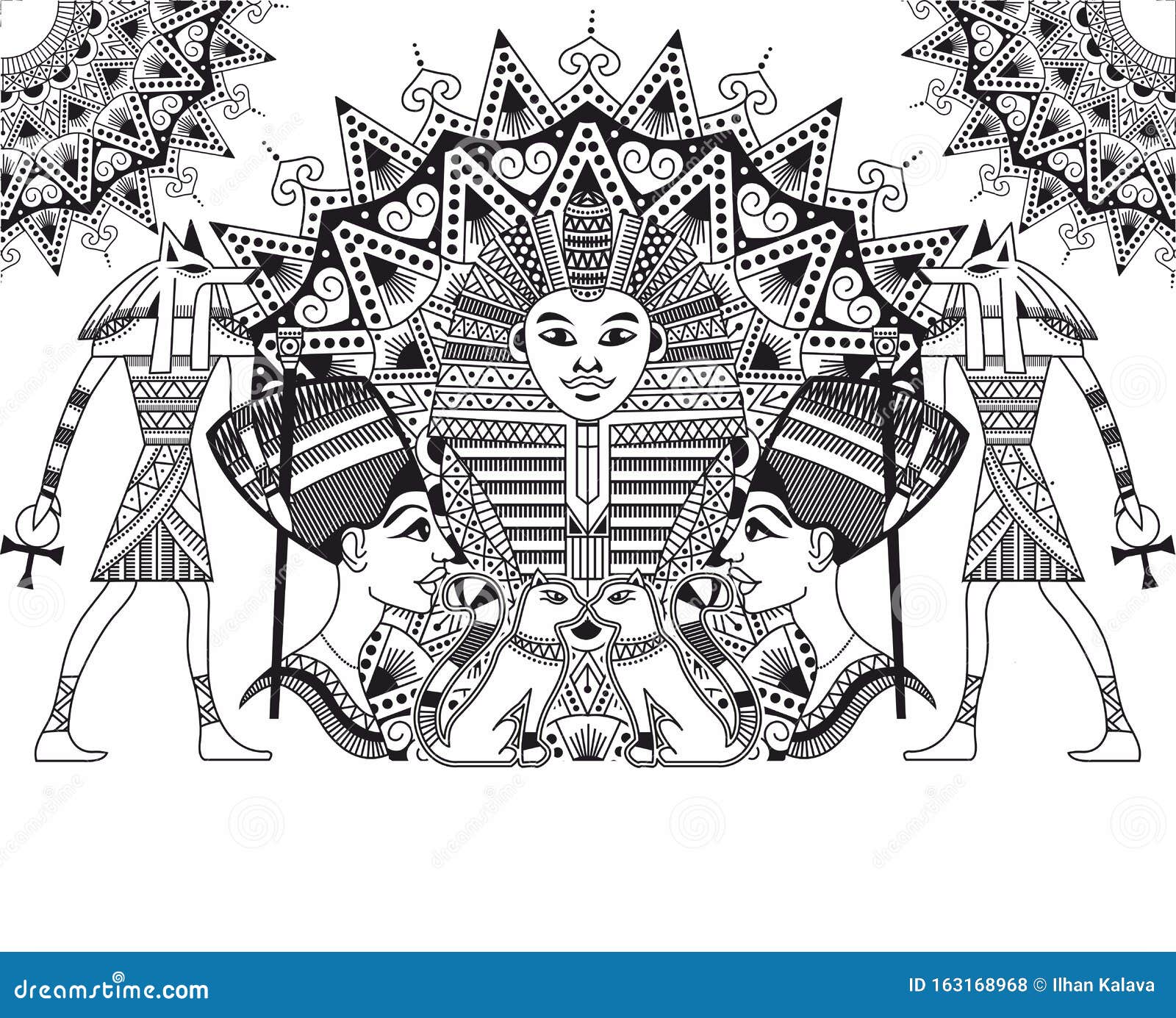 Agyptische Symbole Mit Ziermandala Ethnisches Muster Anubis Cleopatra Pharao Vektor Vektor Abbildung Illustration Von Agyptische Ziermandala