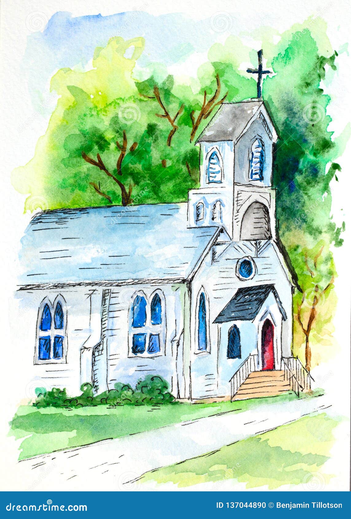 Église - Une Peinture D'aquarelle Illustration Stock - Illustration du ...