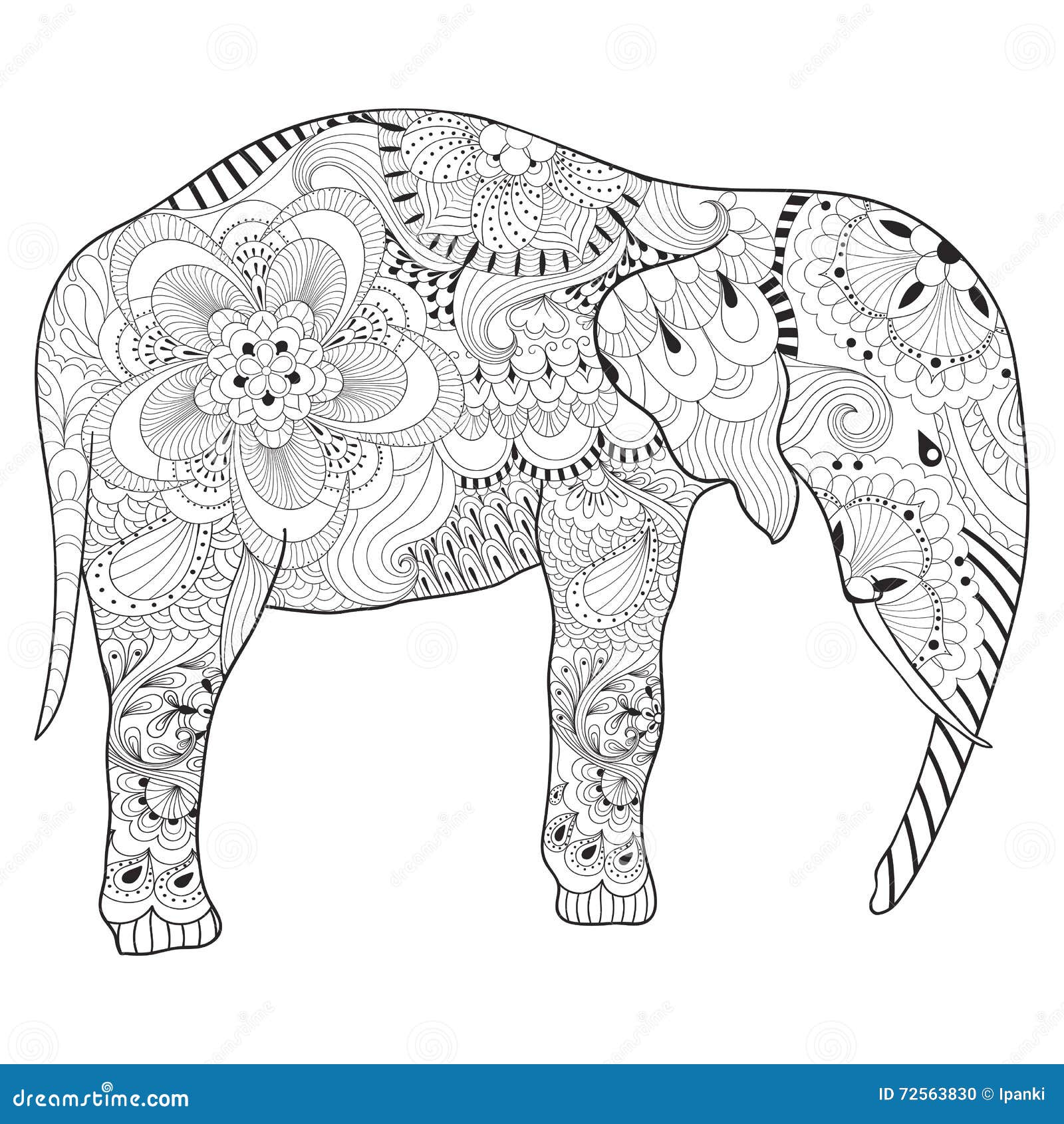 Éléphant Tiré Par La Main De Zentangle Avec Le Mandala Pour