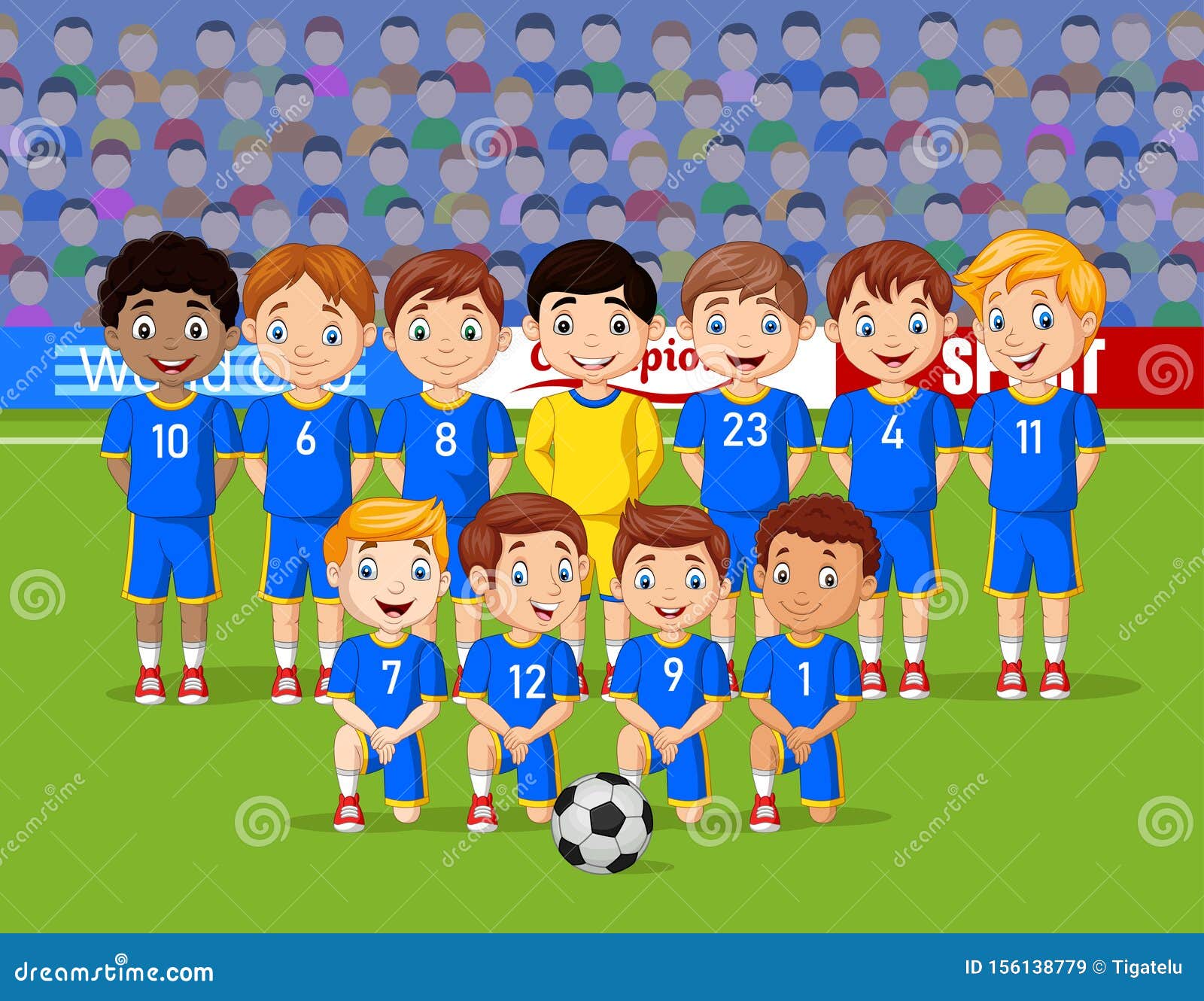 Ã‰quipe D'enfants De Football En Caricature Dans Un Stade